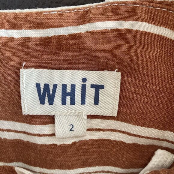 WHIT Style Sage Dress Open Tie Front Printed Serepe Stripes On Silk/ Linen Sz 2 - Picture 9 of 11